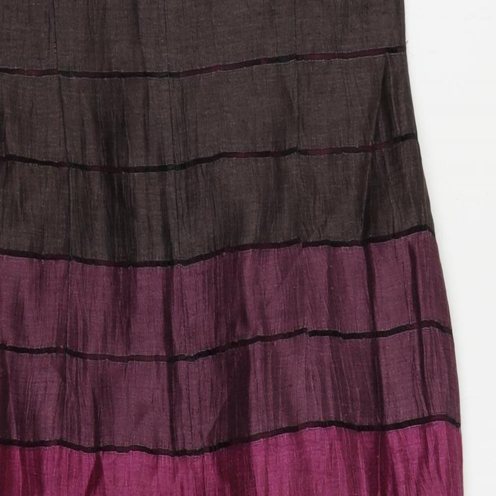 Precis Petite Womens Purple Striped Linen Pencil Dress Size 10 Boat Neck Zip - Lined