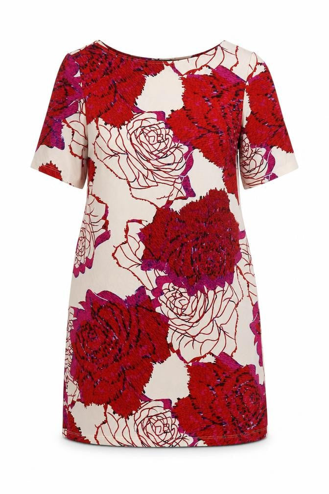 Marks and Spencer Womens Red Floral Polyester Shift Size 14 Boat Neck Pullover
