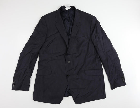 Marks and Spencer Mens Blue Striped Polyester Jacket Suit Jacket Size 48 Regular