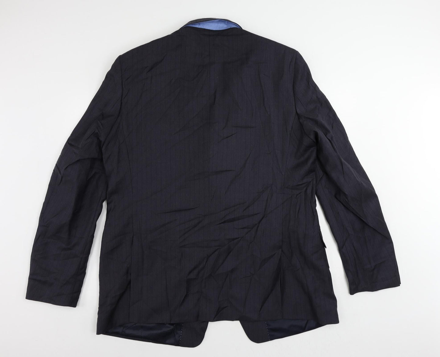Marks and Spencer Mens Blue Striped Polyester Jacket Suit Jacket Size 48 Regular