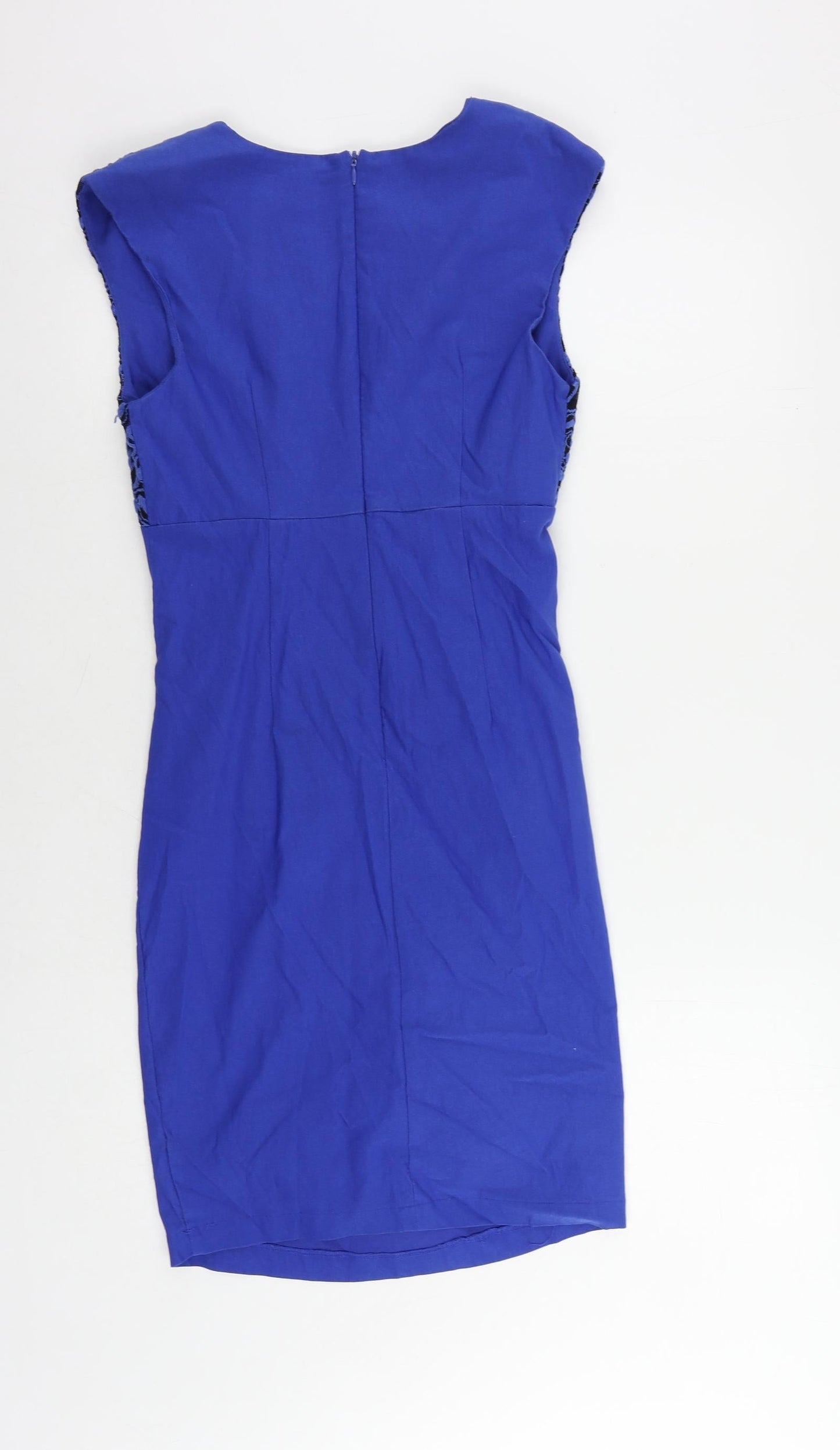 Izabel London Womens Blue Viscose Pencil Dress Size 10 V-Neck Zip - Ruched