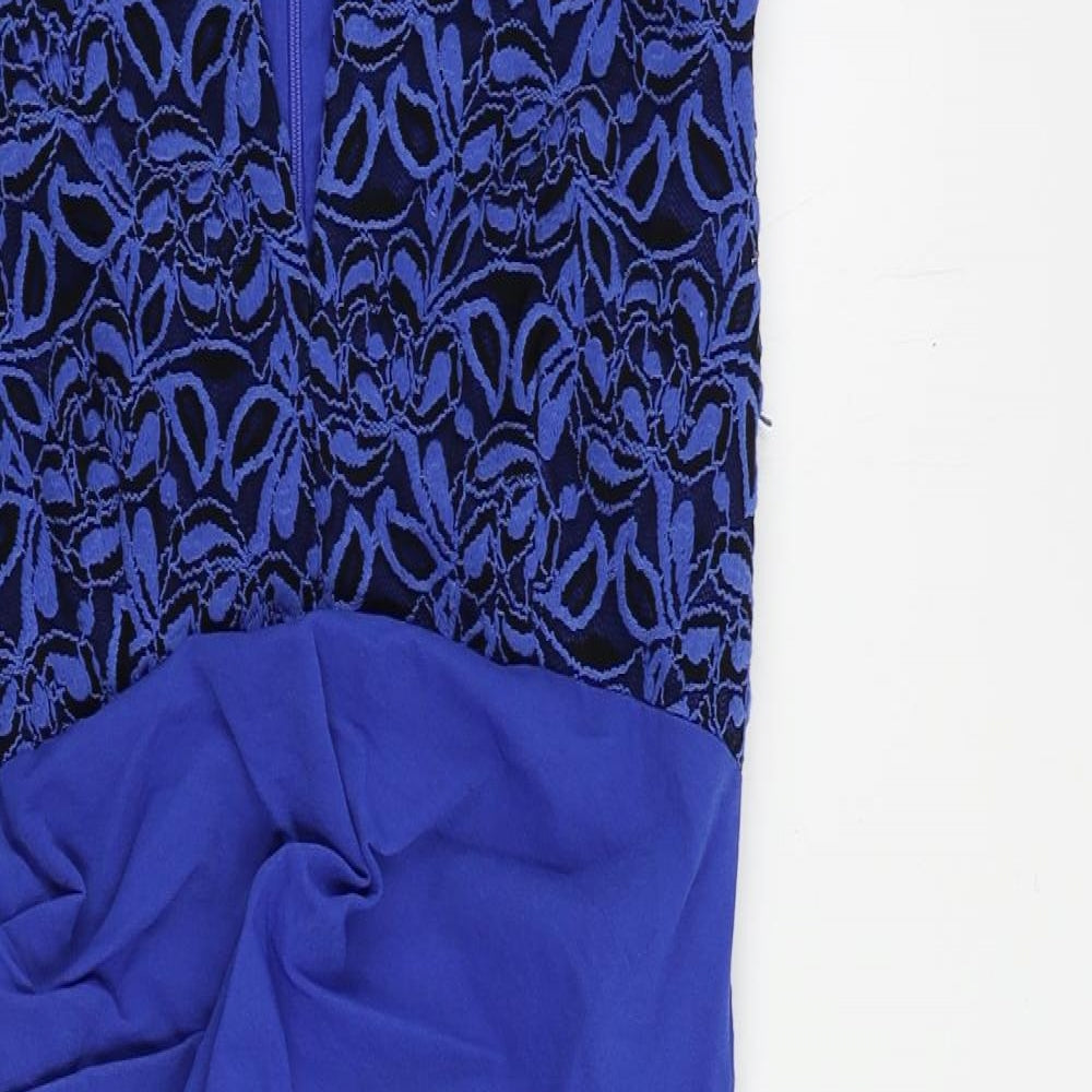 Izabel London Womens Blue Viscose Pencil Dress Size 10 V-Neck Zip - Ruched