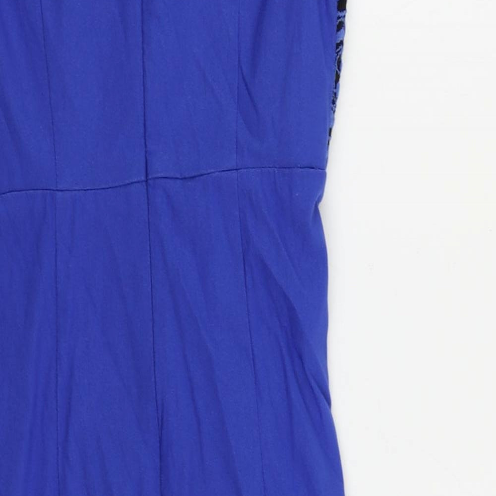 Izabel London Womens Blue Viscose Pencil Dress Size 10 V-Neck Zip - Ruched