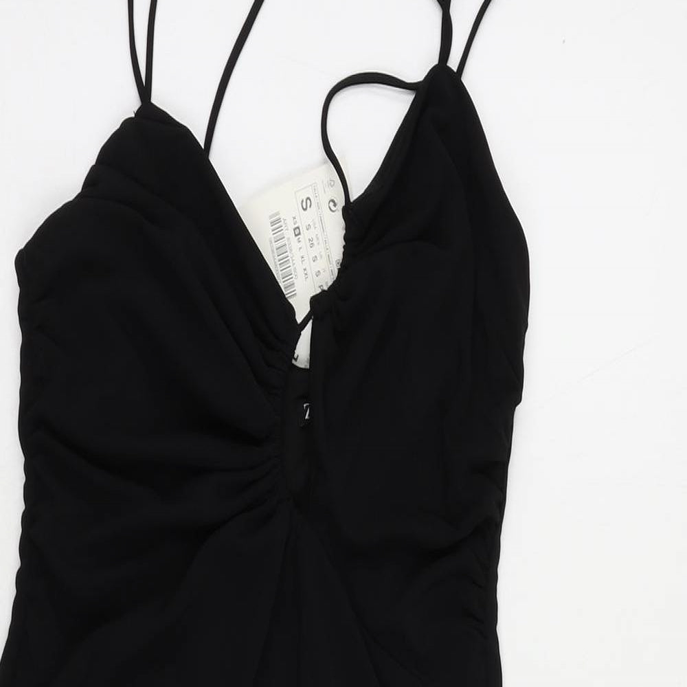 Zara Womens Black Polyester Mini Size S Halter Zip