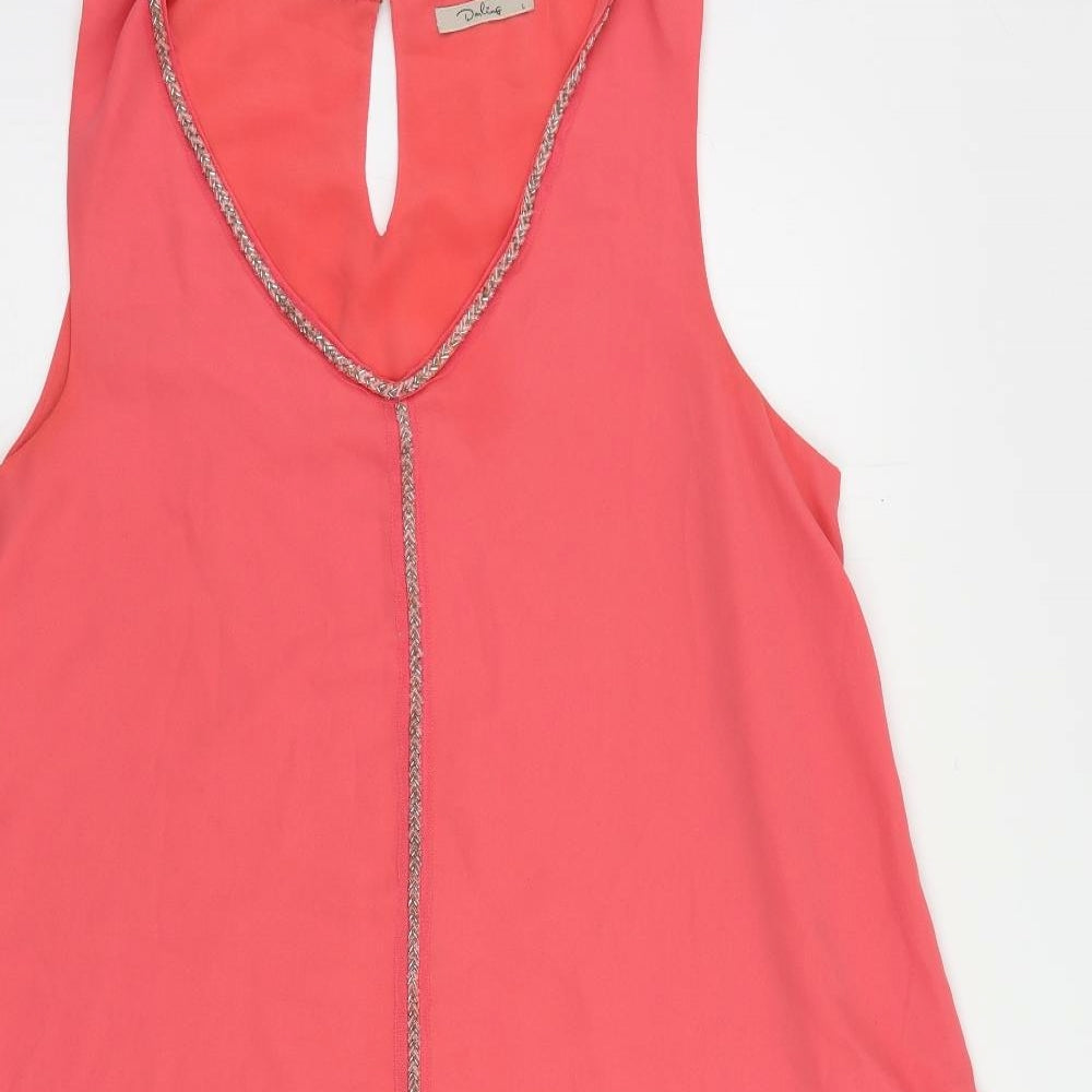 Darling Womens Pink Polyester Trapeze & Swing Size L V-Neck Button - Embellished