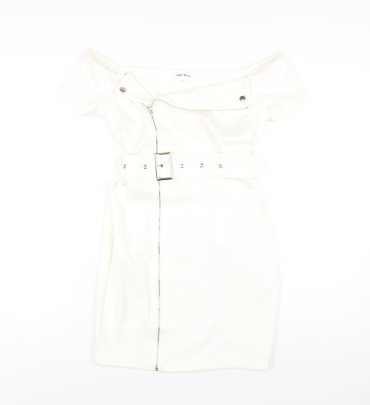 Super Down Womens White Viscose Mini Size S Off the Shoulder Zip