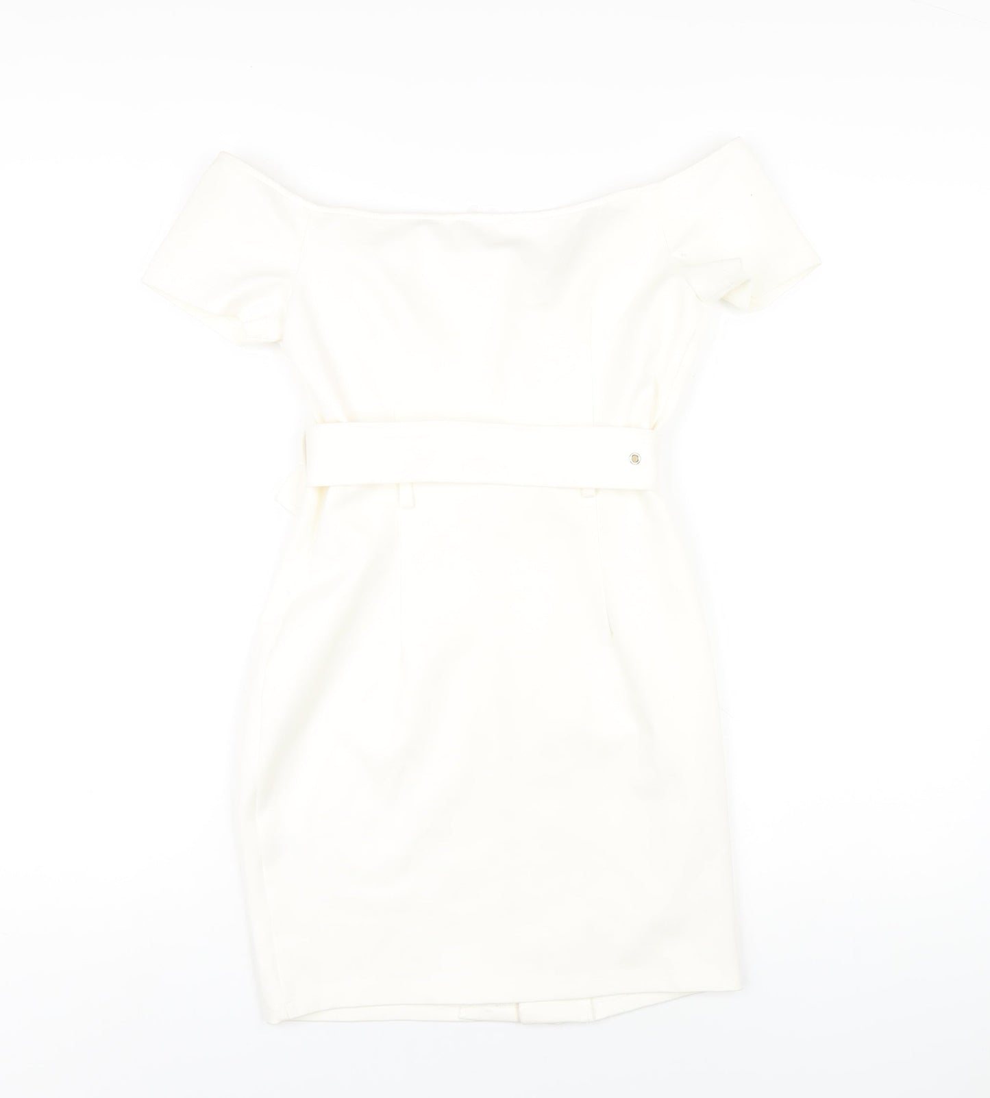 Super Down Womens White Viscose Mini Size S Off the Shoulder Zip