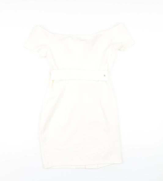 Super Down Womens White Viscose Mini Size S Off the Shoulder Zip