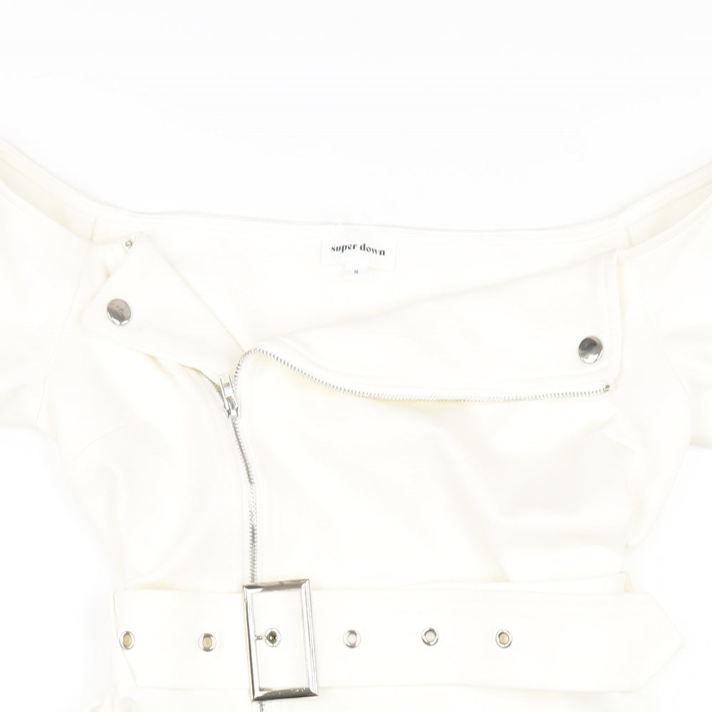 Super Down Womens White Viscose Mini Size S Off the Shoulder Zip