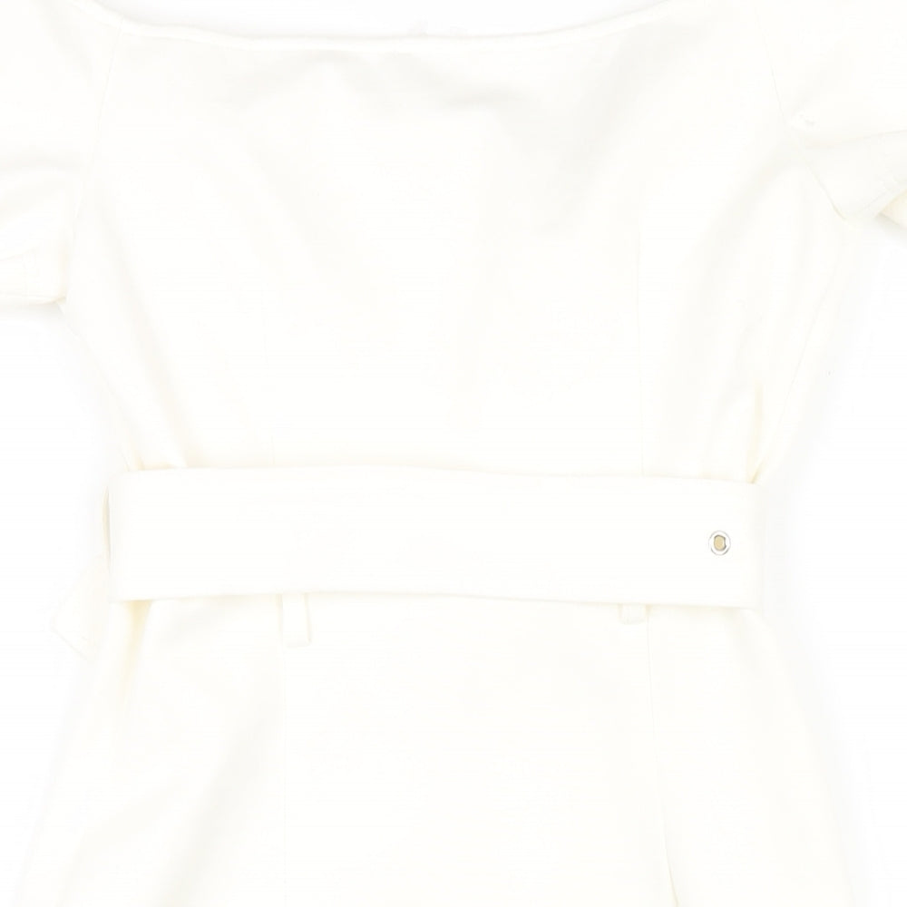 Super Down Womens White Viscose Mini Size S Off the Shoulder Zip