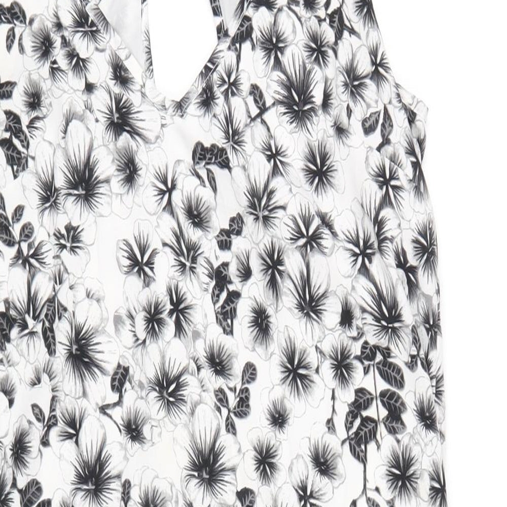 H&M Womens White Floral Polyester A-Line Size 10 Scoop Neck Pullover