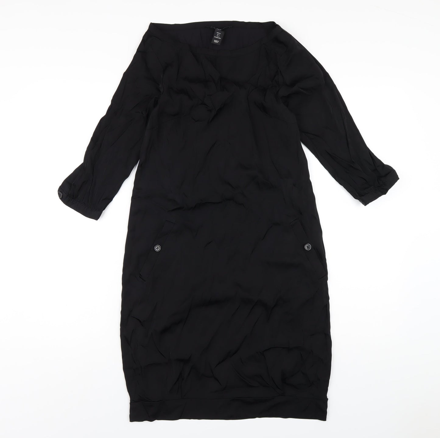 H&M Womens Black Polyester A-Line Size 6 Boat Neck Pullover