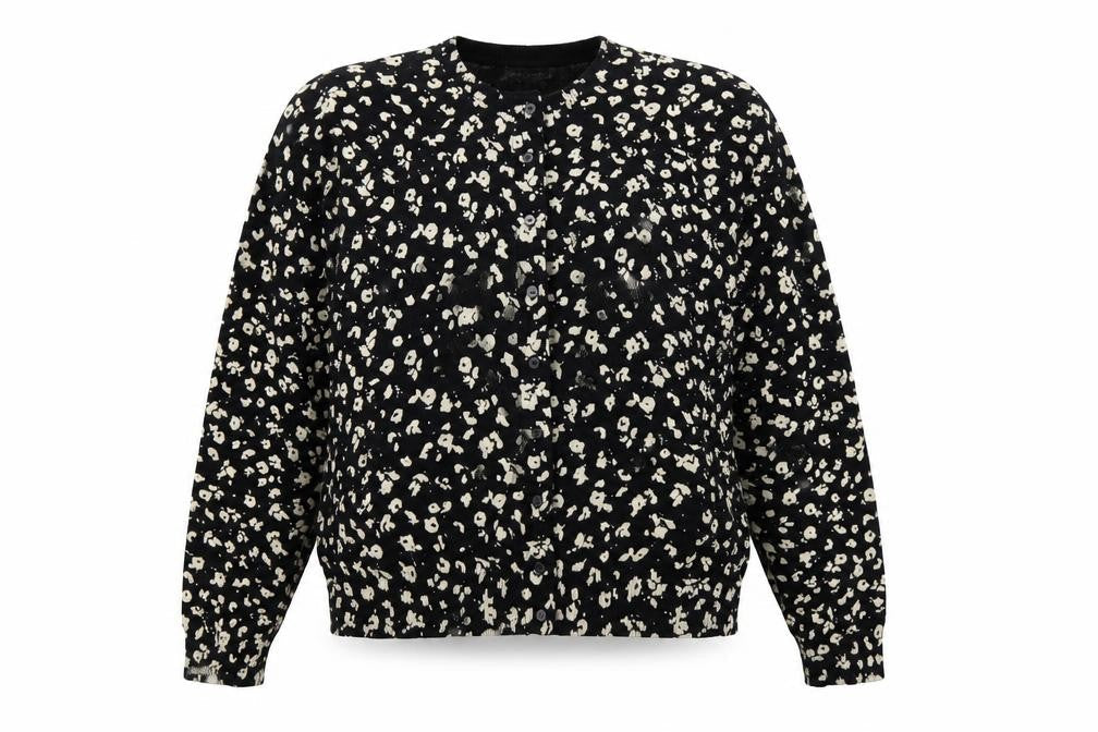Marks and Spencer Womens Black Round Neck Geometric Viscose Cardigan Jumper Size 16