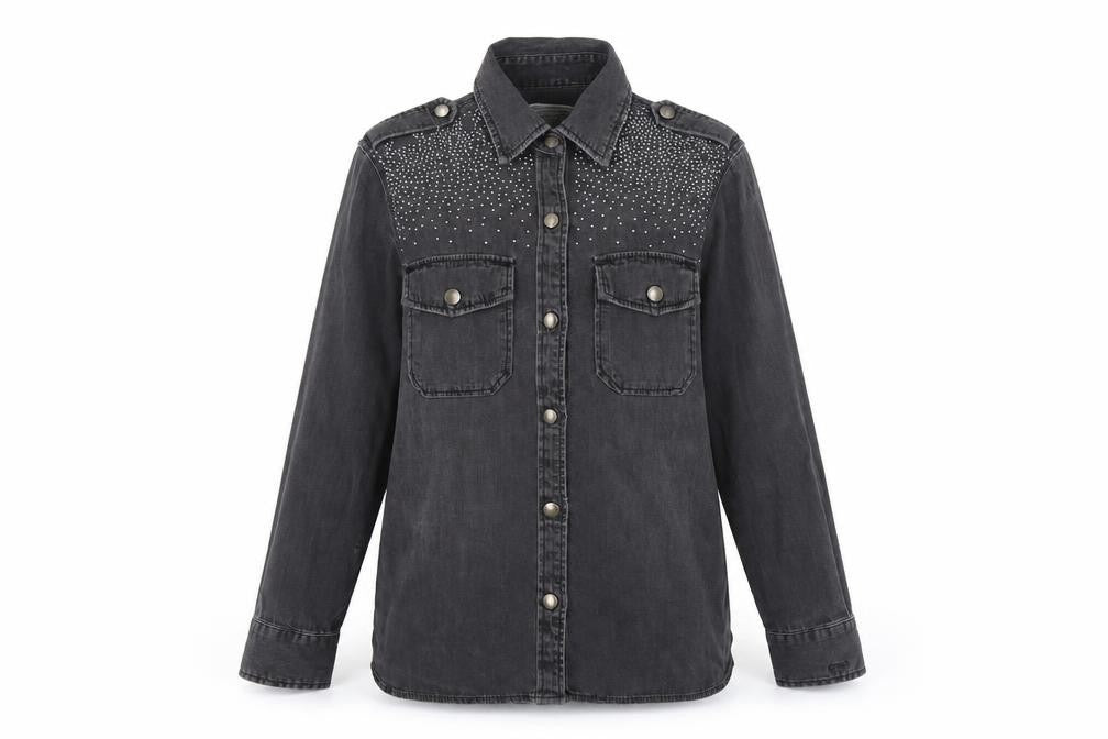 Current/Elliott Womens Grey Cotton Basic Button-Up Size S Collared