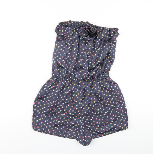 FOREVER 21 Womens Blue Floral Polyester Playsuit One-Piece Size M Pullover