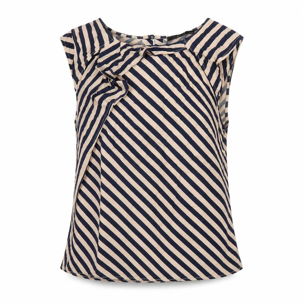 Oasis Womens Beige Striped Viscose Basic T-Shirt Size 8 Round Neck