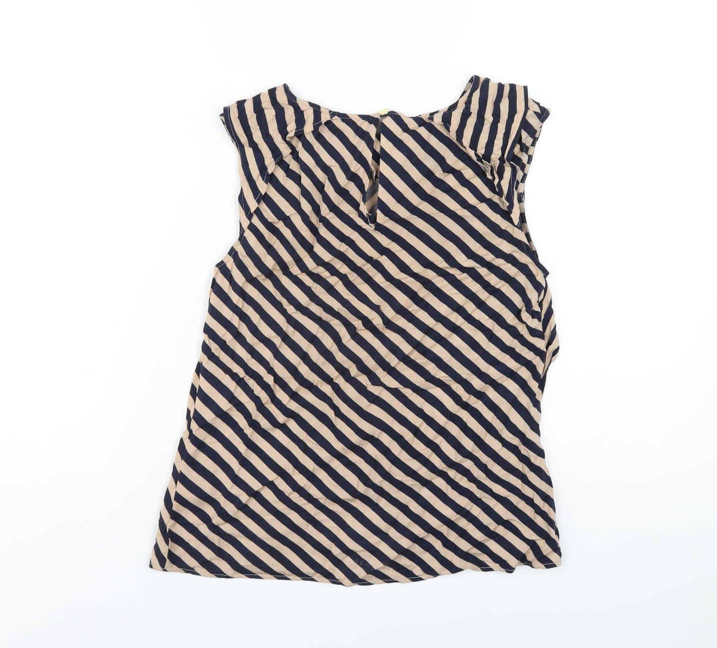 Oasis Womens Beige Striped Viscose Basic T-Shirt Size 8 Round Neck