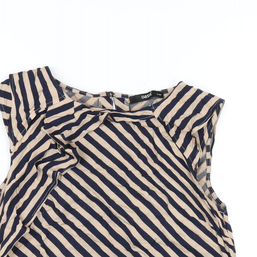 Oasis Womens Beige Striped Viscose Basic T-Shirt Size 8 Round Neck