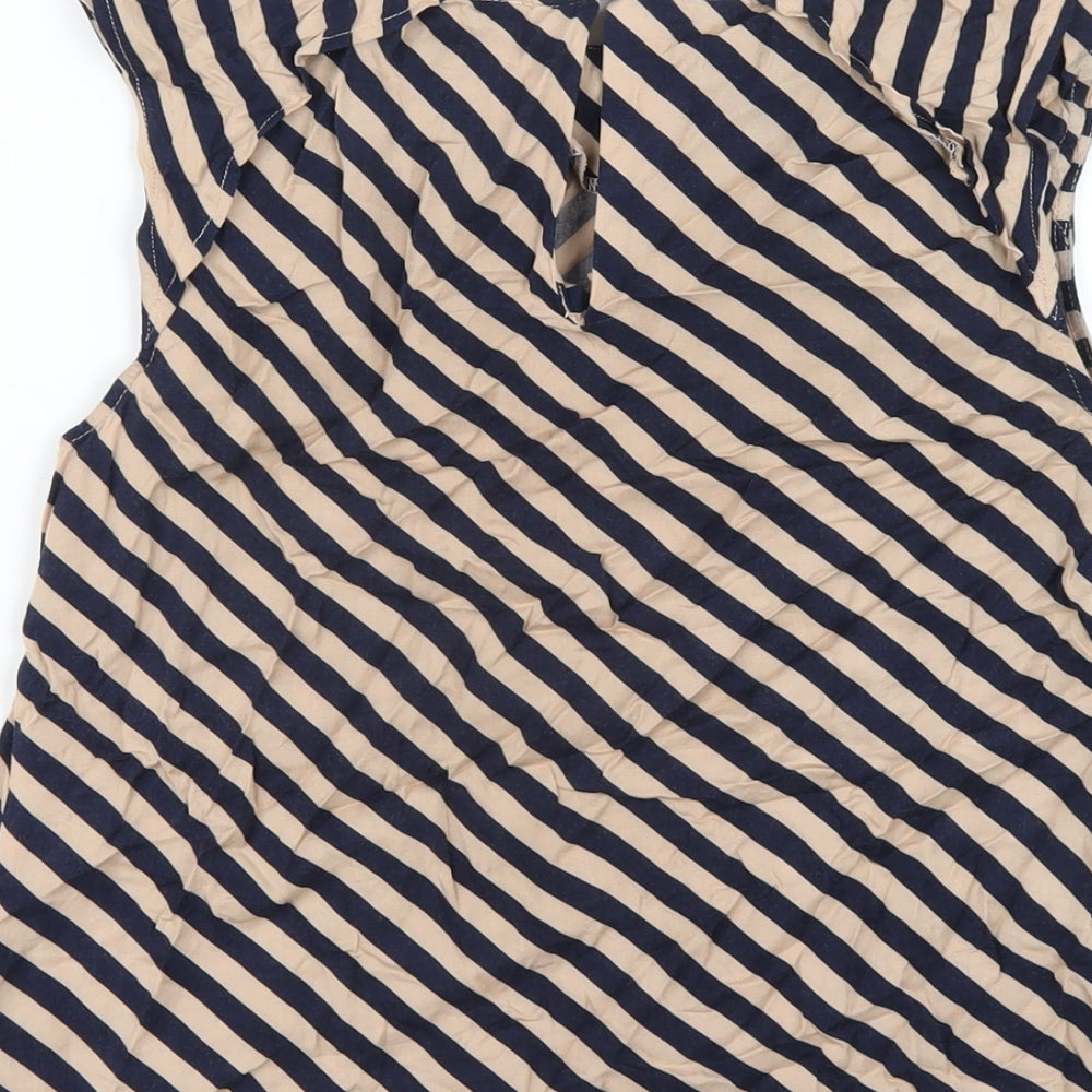 Oasis Womens Beige Striped Viscose Basic T-Shirt Size 8 Round Neck