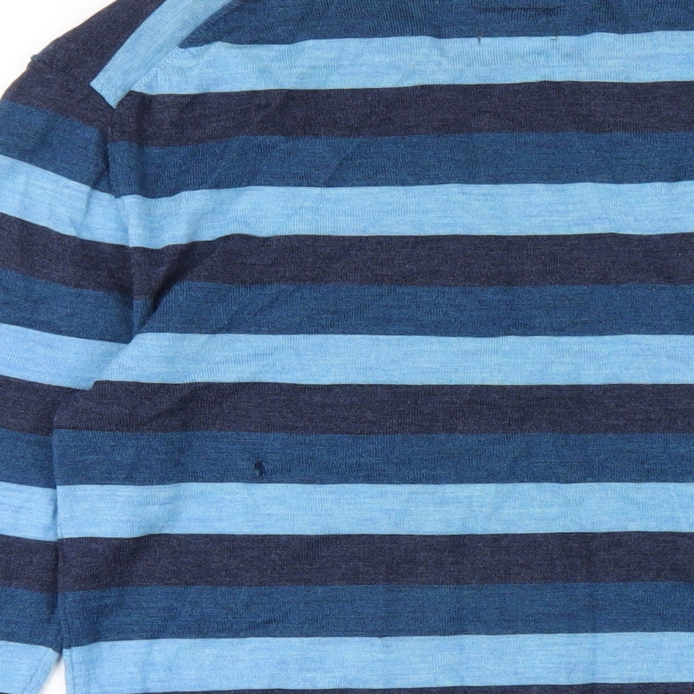 Jack Wills Mens Blue Crew Neck Striped Wool Pullover Jumper Size M Long Sleeve