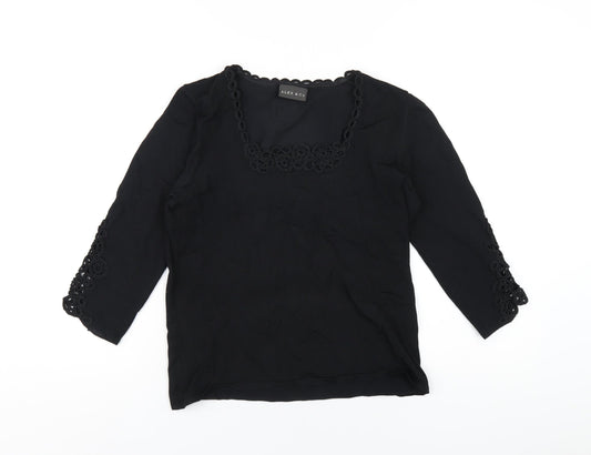 Alex & Co Womens Black Viscose Basic T-Shirt Size 10 Square Neck