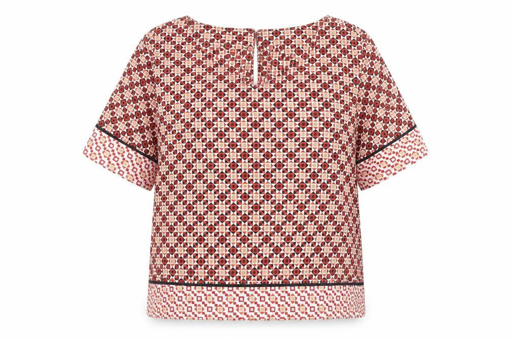 Classics Womens Red Geometric Polyester Basic T-Shirt Size 10 Round Neck