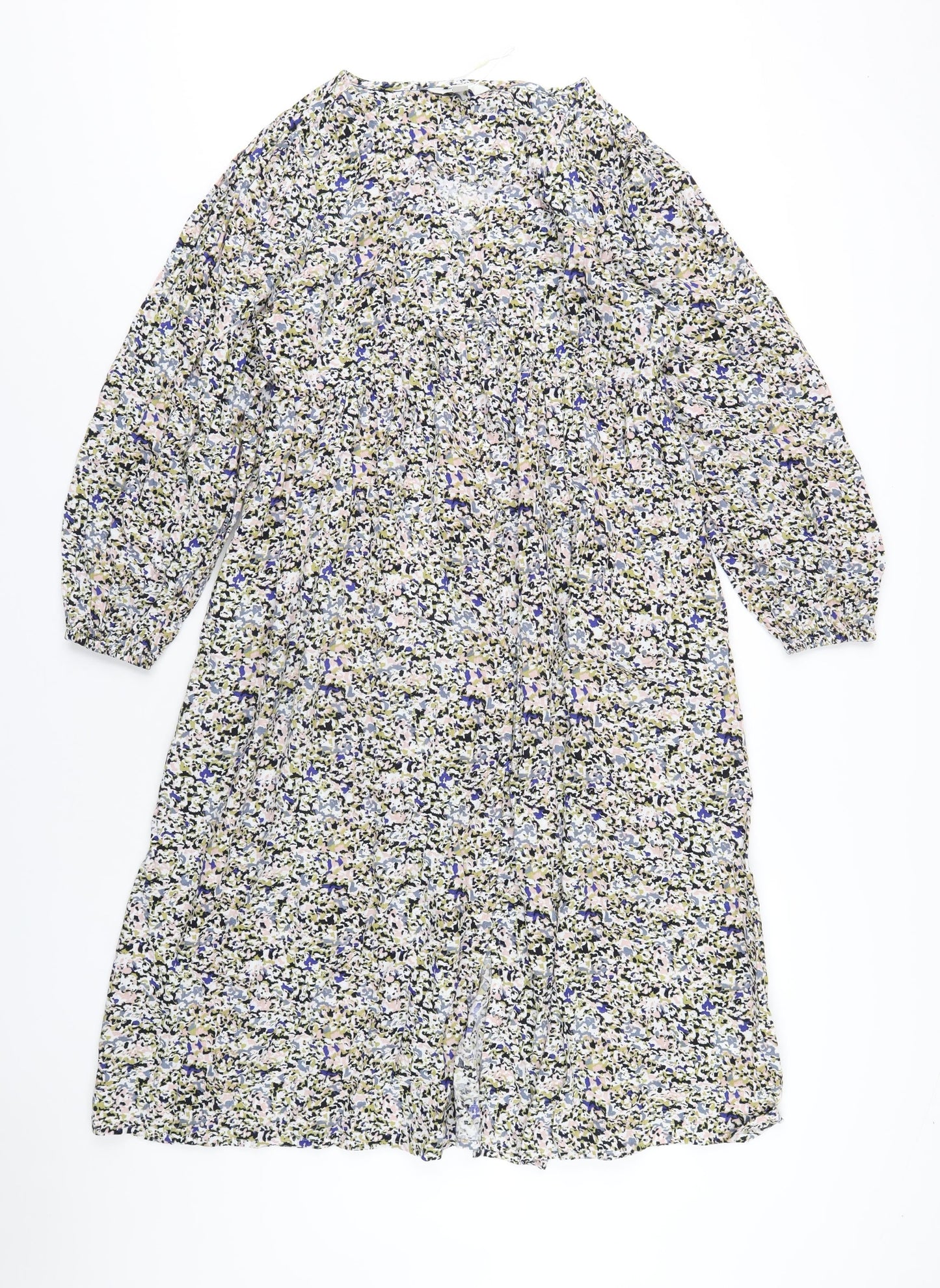 Marks and Spencer Womens Multicoloured Floral Viscose A-Line Size 12 V-Neck Button
