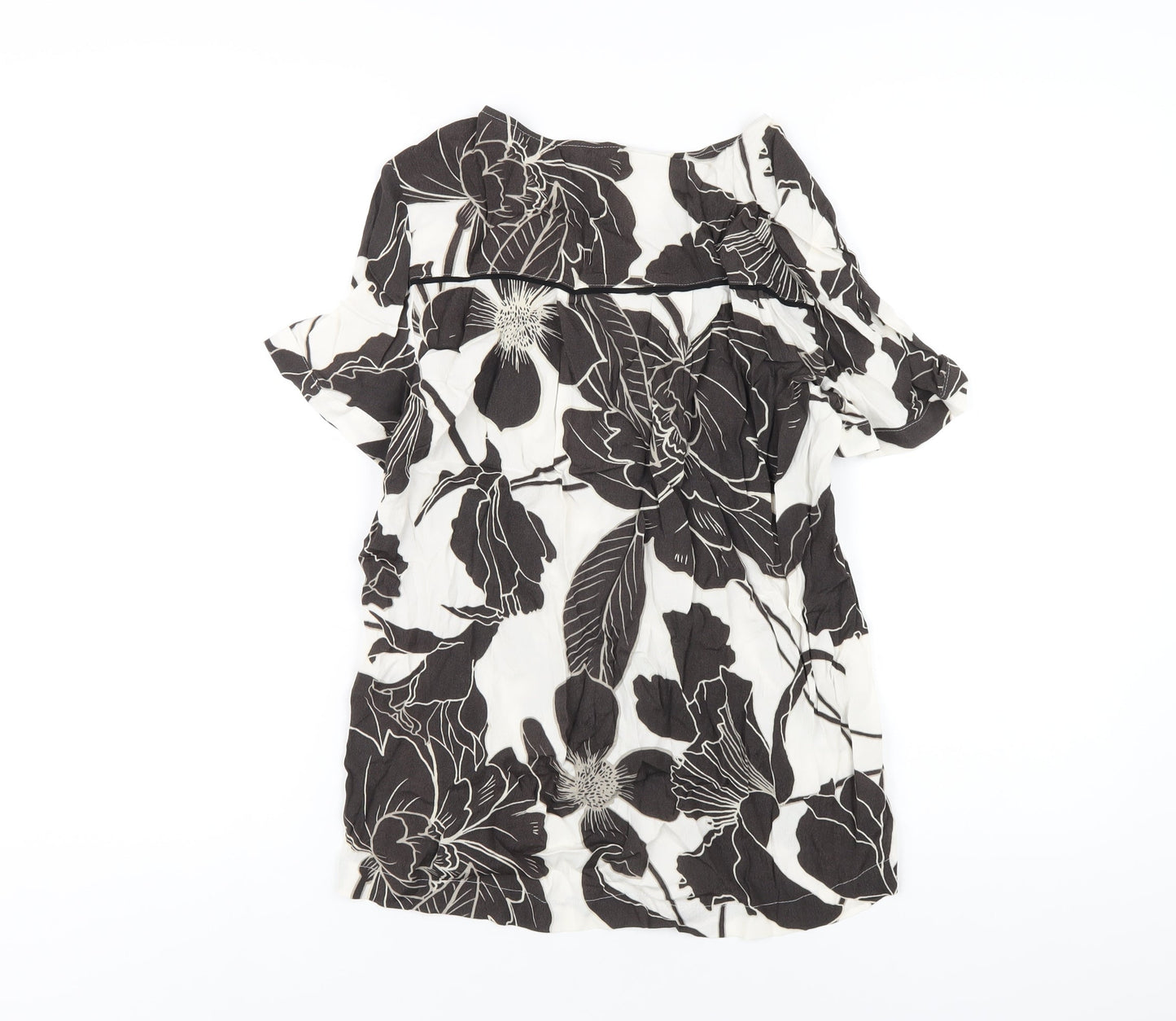 NEXT Womens Brown Floral Viscose Basic T-Shirt Size 10 Round Neck