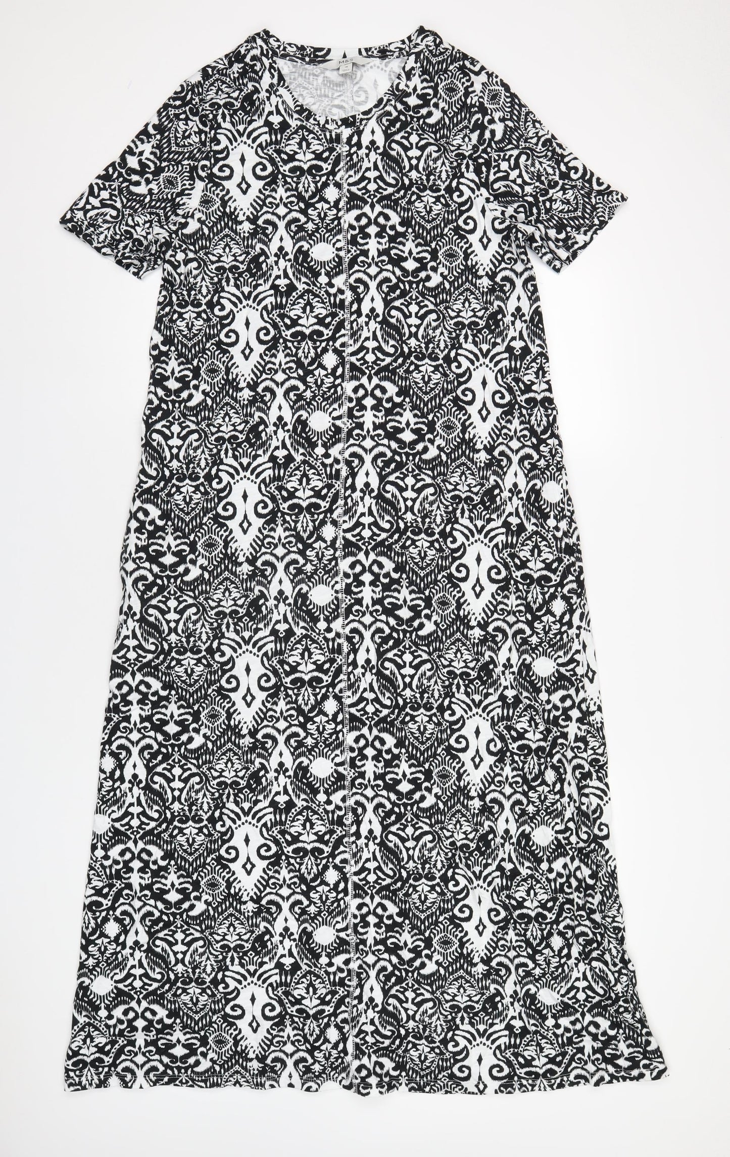 marksand Womens Black Geometric Cotton T-Shirt Dress Size 12 Round Neck Pullover