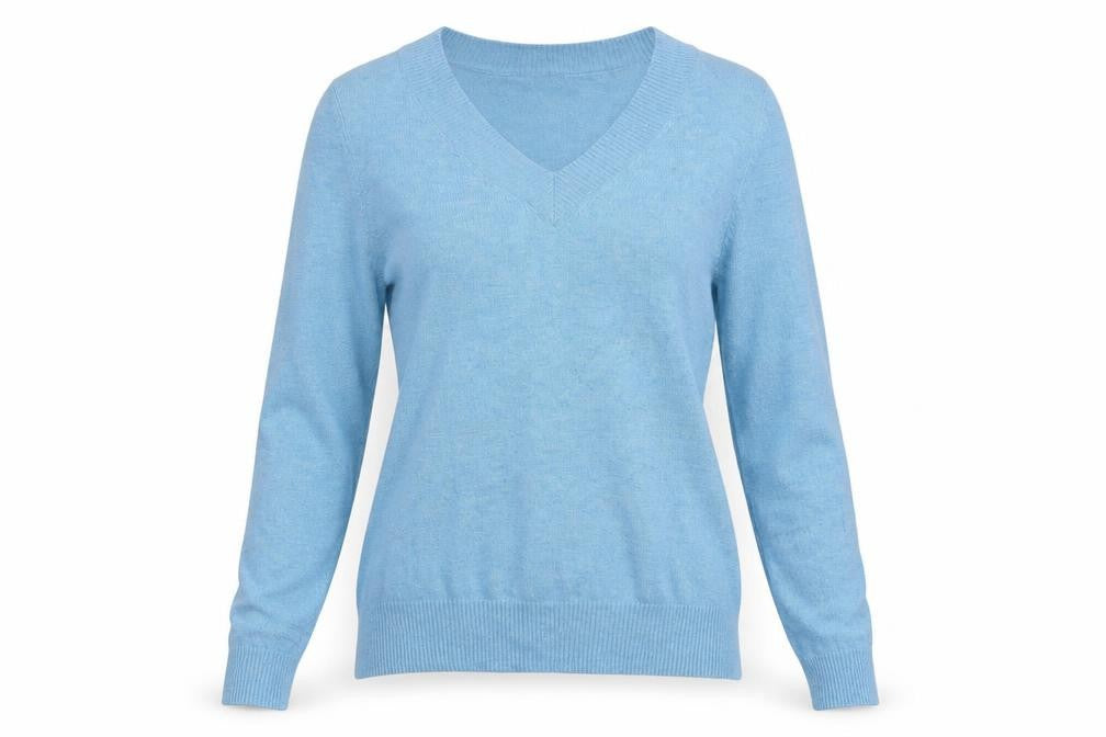 Frank Walder Womens Blue V-Neck Modal Pullover Jumper Size 12