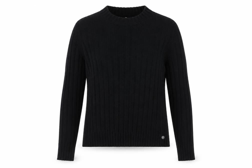 Front view of ESPRIT women’s black round neck polyamide jumper, size M
