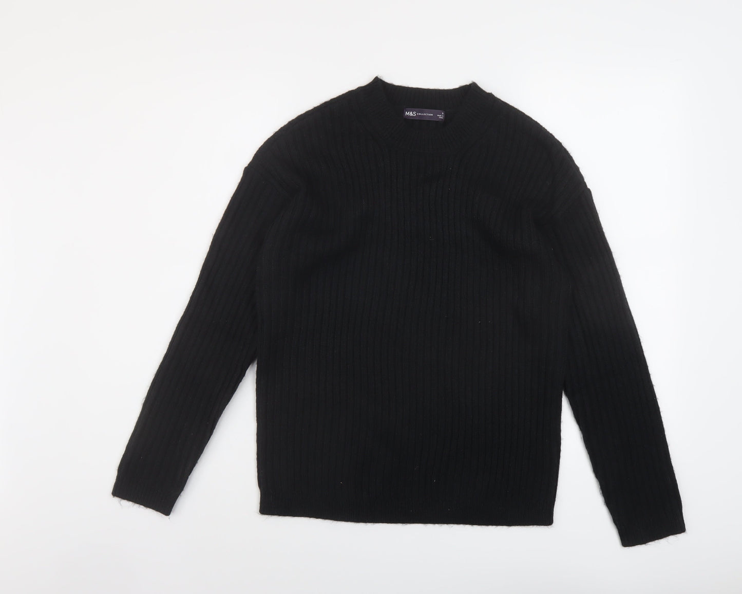 Marks and Spencer Womens Black Crew Neck Polyester Pullover Jumper Size S