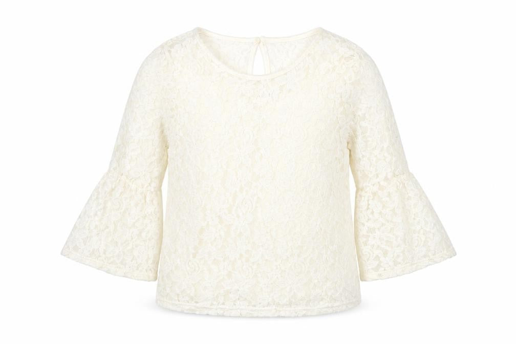 H&M Girls Ivory Polyester Basic Blouse Size 13 Years Round Neck Button