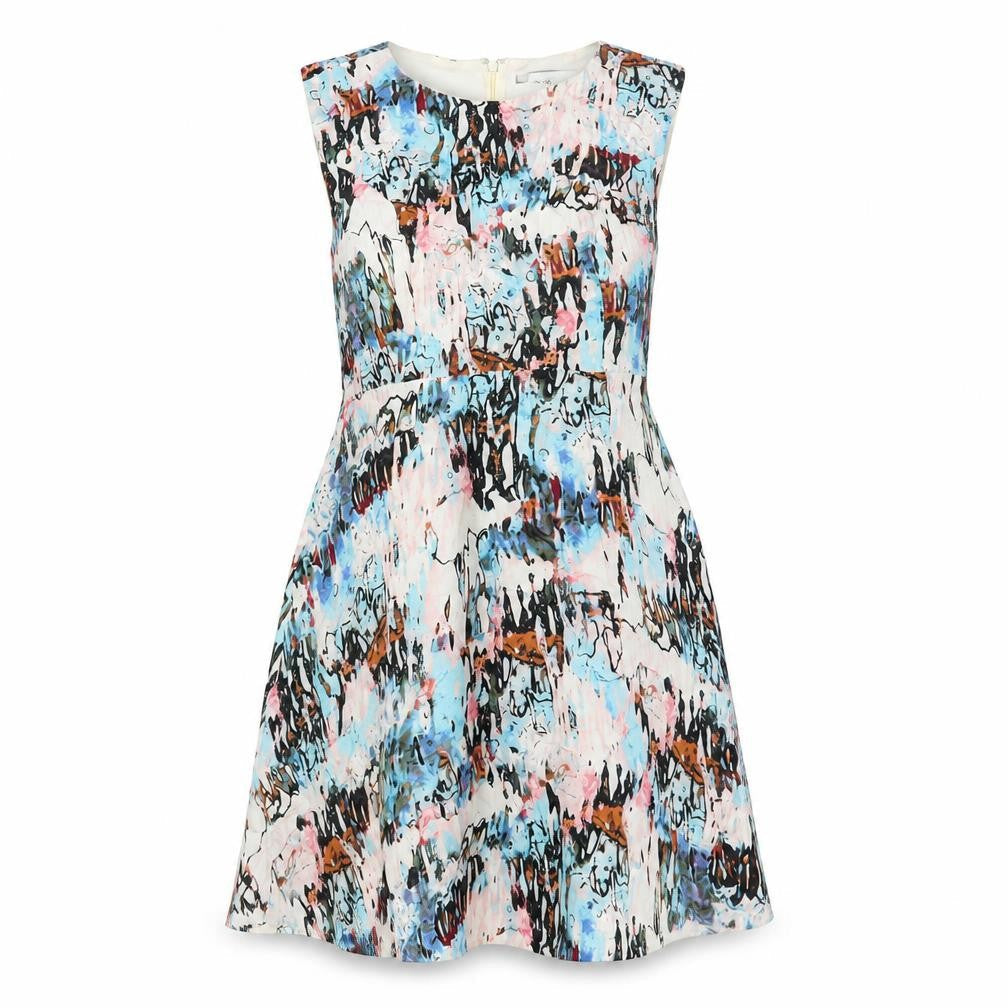 French Connection Womens Multicoloured Geometric Viscose A-Line Size 10 Round Neck Zip