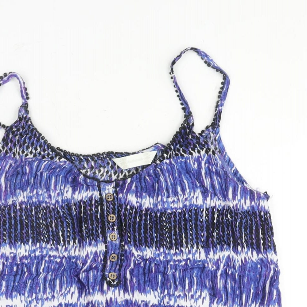 BHS Womens Blue Geometric Viscose Camisole Blouse Size 12 Scoop Neck - Button Detail