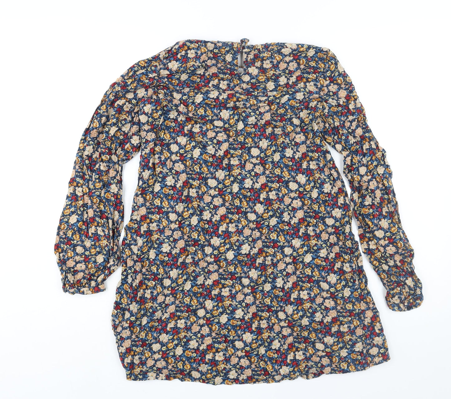 Zara Womens Multicoloured Floral Polyester Mini Size M Round Neck Button - Tie Detail