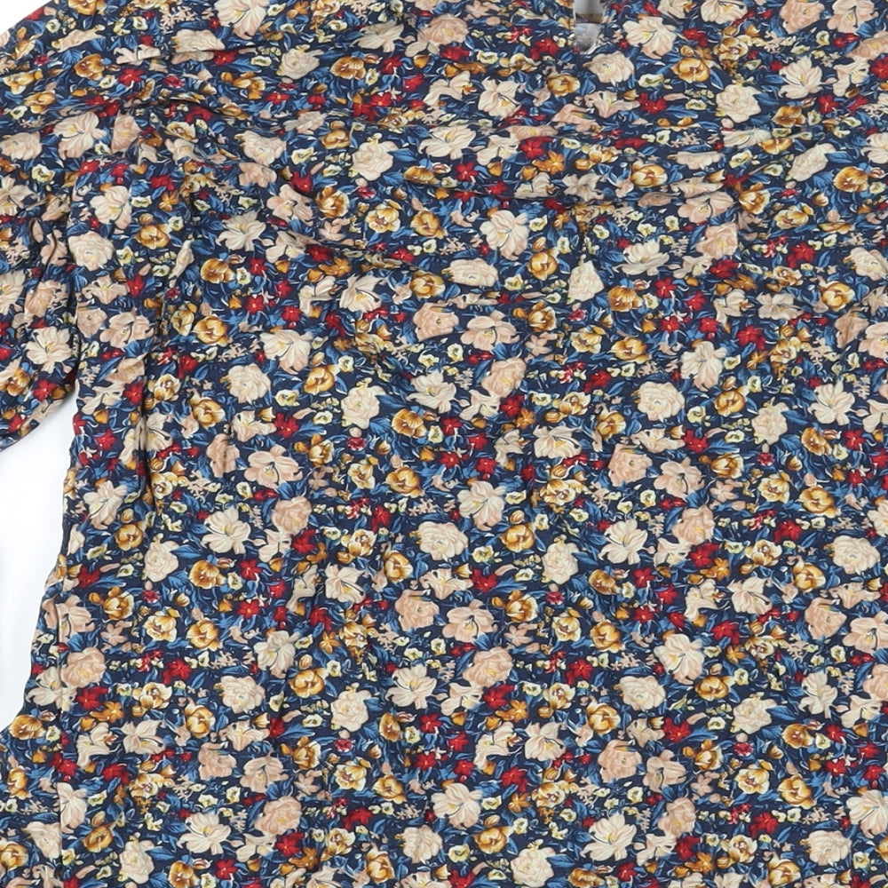 Zara Womens Multicoloured Floral Polyester Mini Size M Round Neck Button - Tie Detail