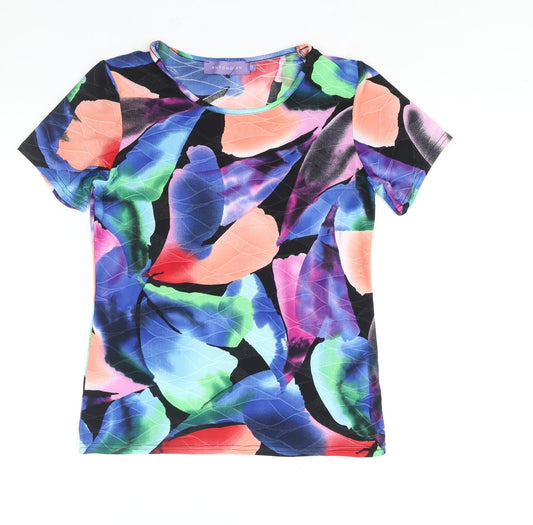 Autonomy Womens Multicoloured Geometric Polyester Basic T-Shirt Size 12 Round Neck