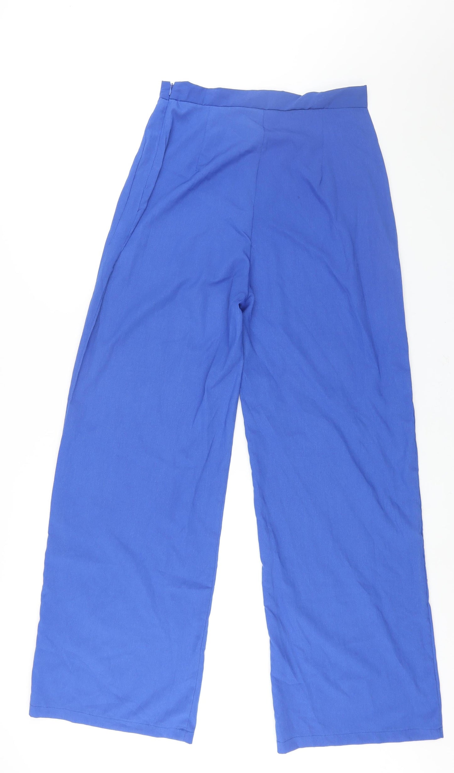 PRETTYLITTLETHING Womens Blue Polyester Trousers Size 12 L32 in Regular Zip