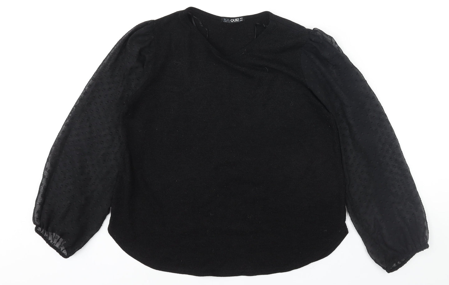 Quiz Womens Black Round Neck Polyester Pullover Jumper Size 18 - Semi Sheer Sleeves