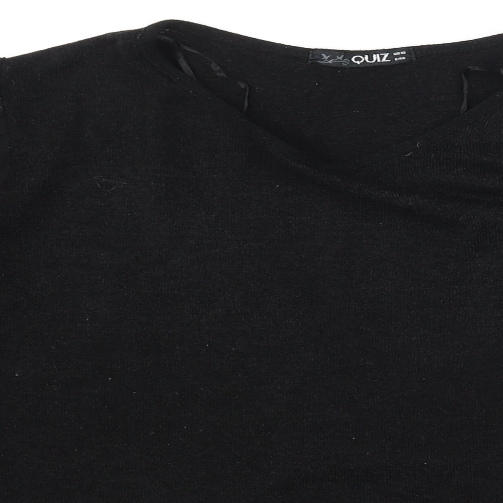 Quiz Womens Black Round Neck Polyester Pullover Jumper Size 18 - Semi Sheer Sleeves