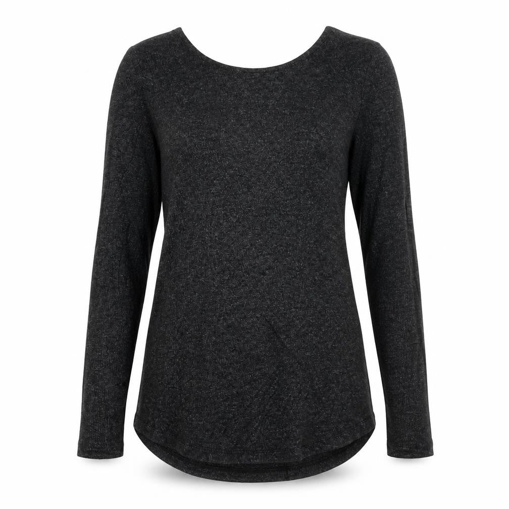 Front view of ASOS women’s black boat neck viscose jumper, size UK 10