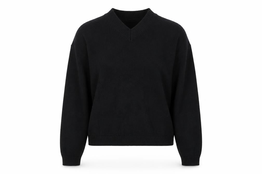 Marks and Spencer Womens Black V-Neck Cotton Pullover Jumper Size M