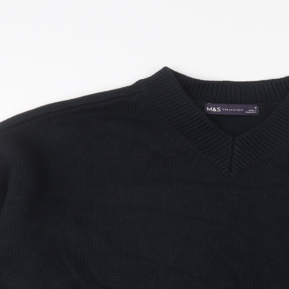 Marks and Spencer Womens Black V-Neck Cotton Pullover Jumper Size M