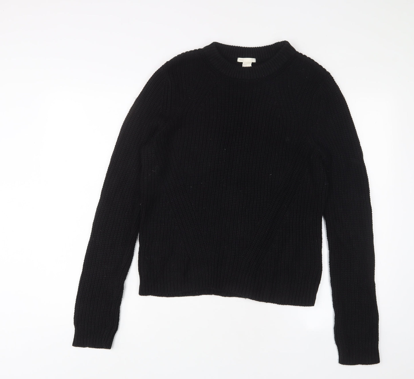 H&M Womens Black Crew Neck Acrylic Pullover Jumper Size M