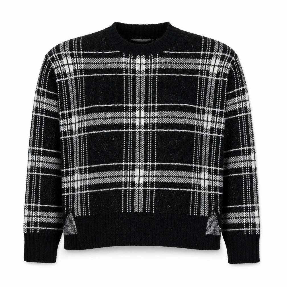 Marks and Spencer Womens Black Round Neck Check Acrylic Pullover Jumper Size M