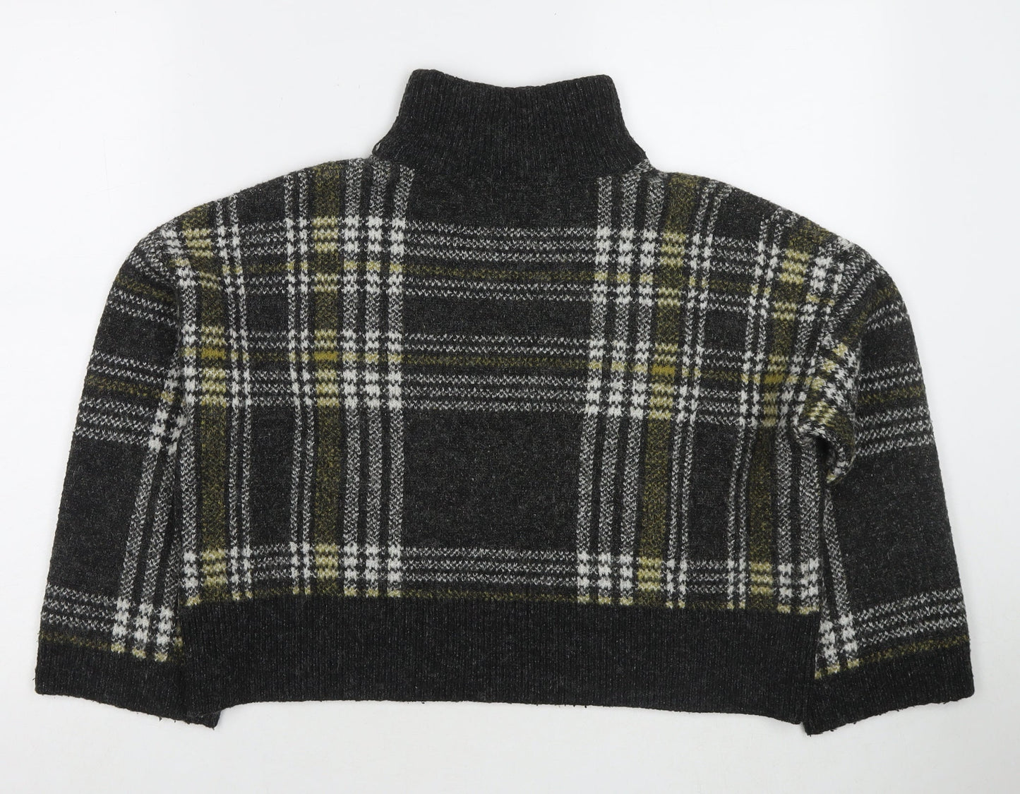 New Look Womens Grey Mock Neck Check Acrylic Pullover Jumper Size M