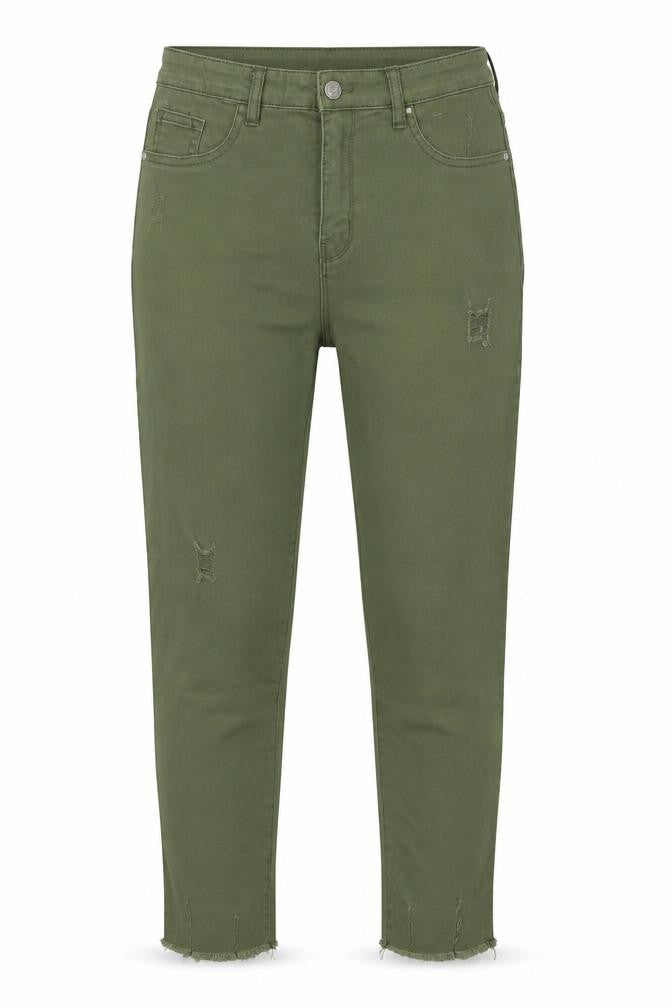 Front view of Denim & Co. girls’ green cotton skinny jeans, size 13-14, years, 26-inch leg regular zip