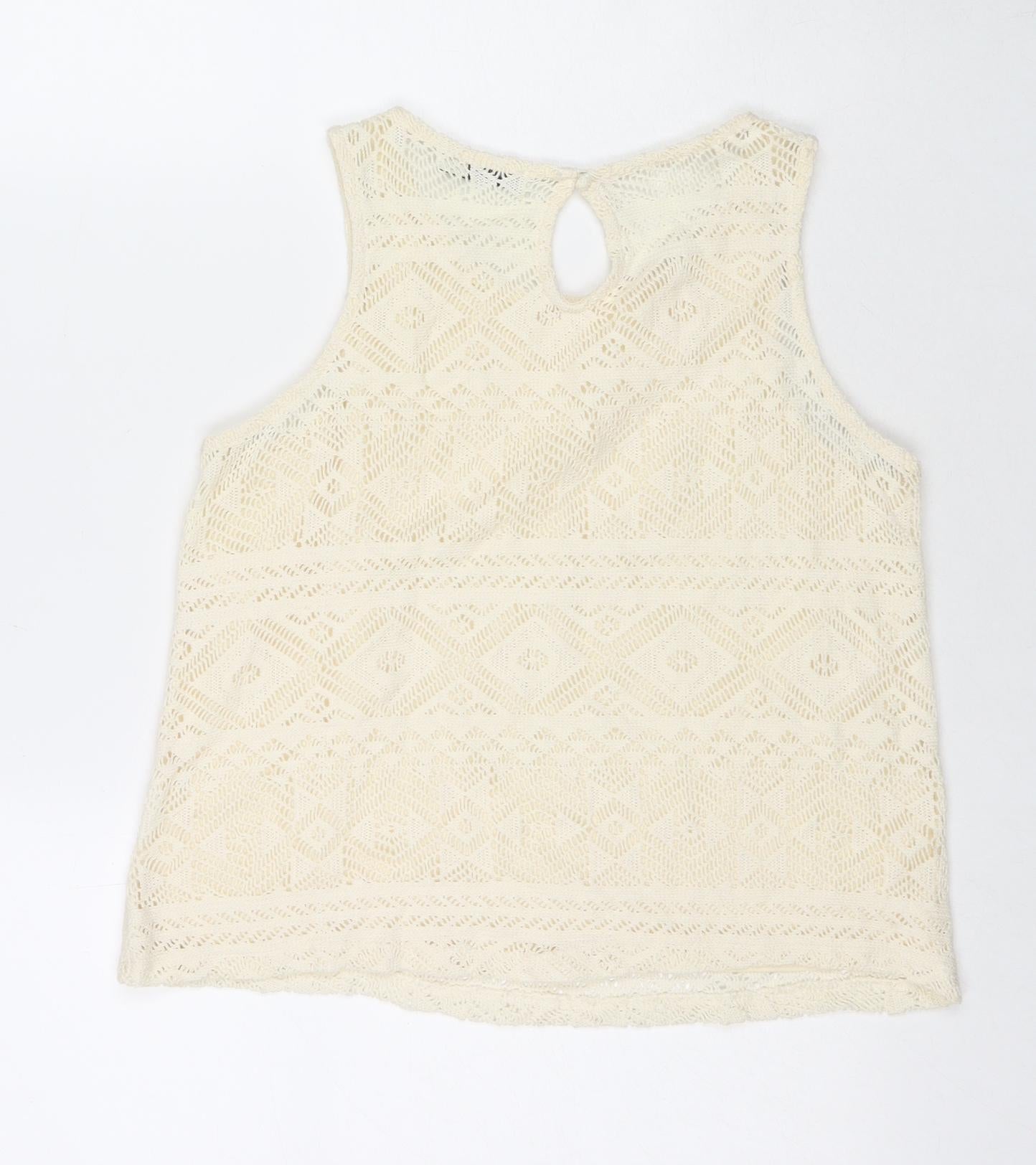 Stradivarius Womens Ivory Polyester Basic Tank Size S Round Neck