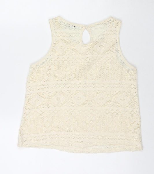 Stradivarius Womens Ivory Polyester Basic Tank Size S Round Neck